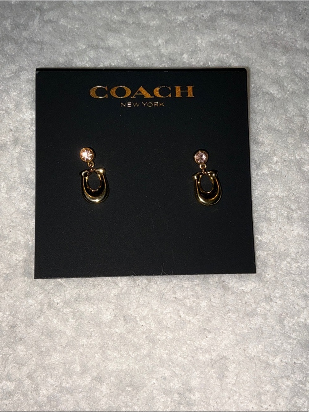 Coach Gold Horseshoe Dangle Stud Earrings - Picture 2 of 3